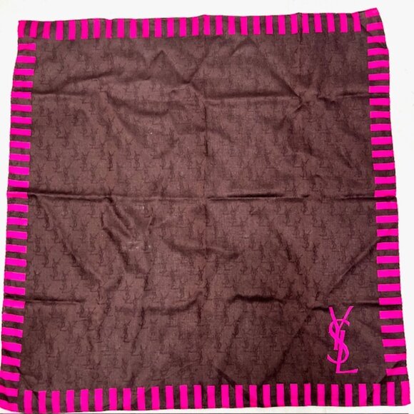 Yves Saint Laurent Mini Scarf/Handkerchief  cotton silk/silk 23"  brown pink (19 - Picture 4 of 7